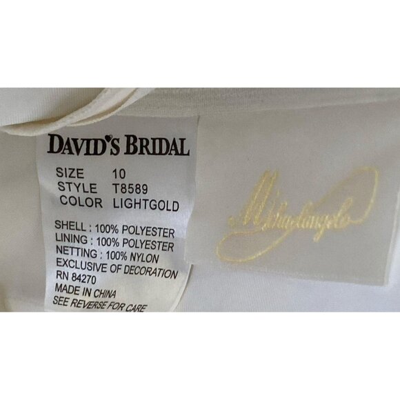 Davids Bridal Strapless Satin A-Line Wedding Gown With Embroidered Train Size 10 - Picture 4 of 13